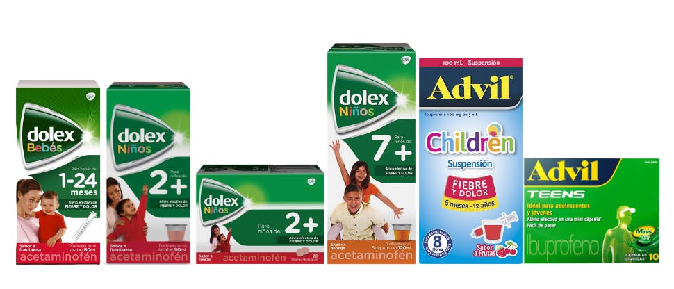 Fotos del empaque de dolex-Advil niños