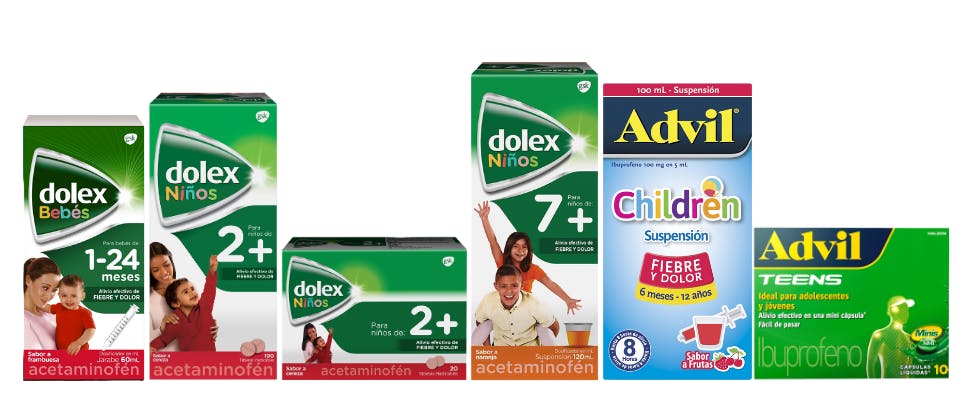 Fotos del empaque de dolex-Advil niños