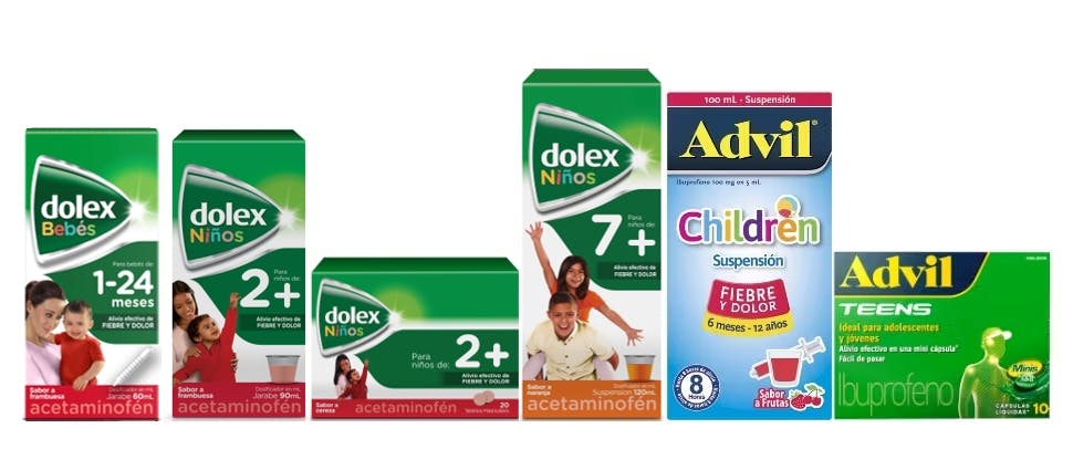 Fotos del empaque de dolex-Advil niños