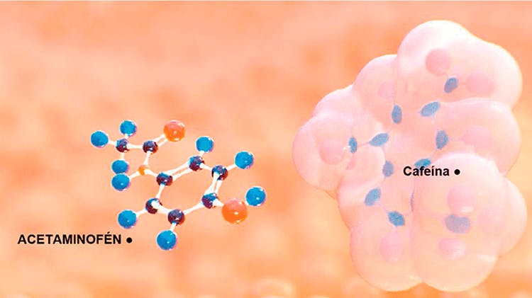 Estructura química del acetaminofén + cafeína