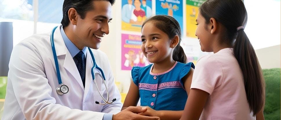 Doctor hablando con niñas