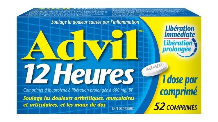 Advil 12 heures, comprimés d’ibuprofène BP à libération prolongée à 600 mg