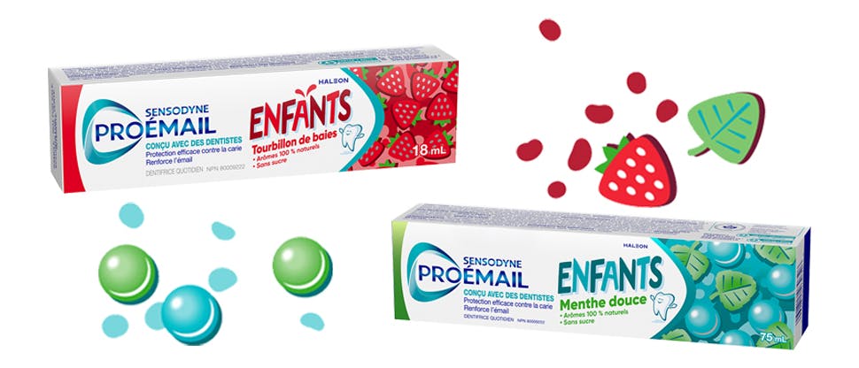 Différents paquets du dentifrice Pro-Émail Enfants