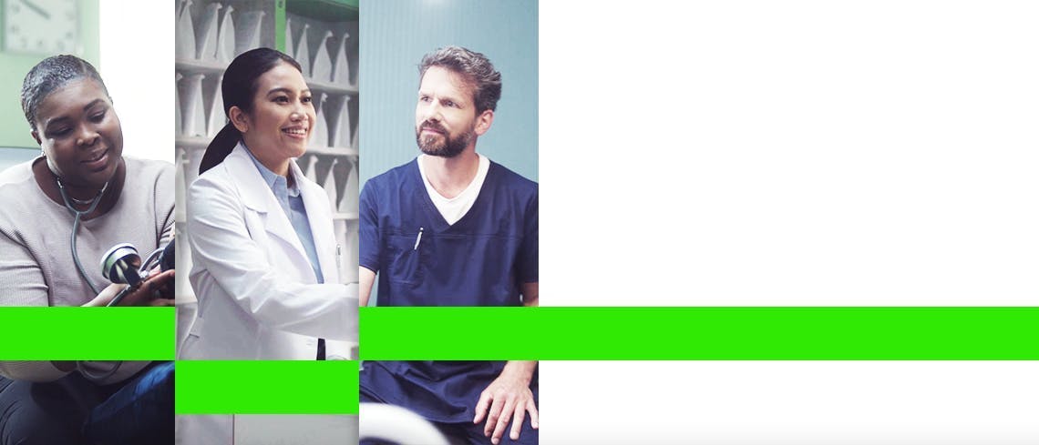 Bannière montrant un médecin, pharmacien et dentiste