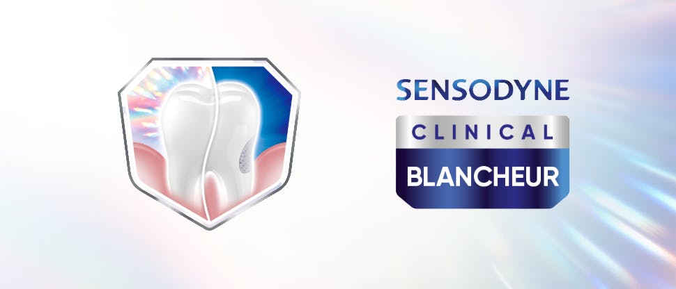 bannière dentifrice Sensodyne Professional Blancheur avec graphique de la dent
