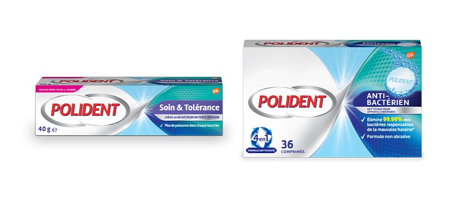Packshots d’adhésif pour prothèses dentaires Polident