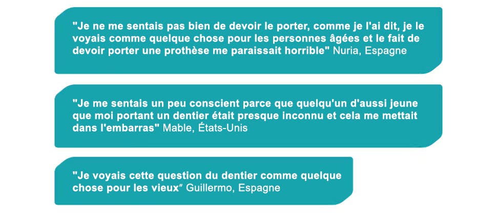 Bulles de déclaration du patient sur les prothèses dentaires