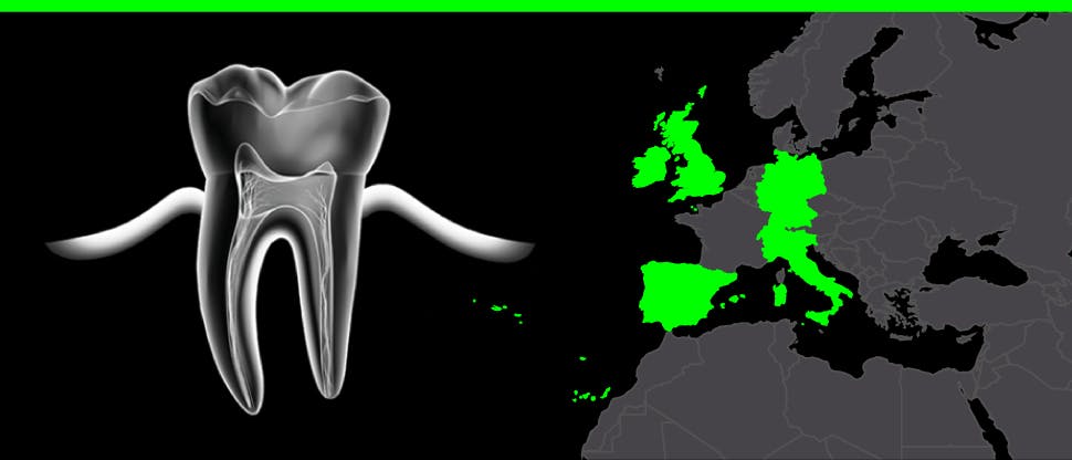 Image graphique d'une dent et carte de l'Europe