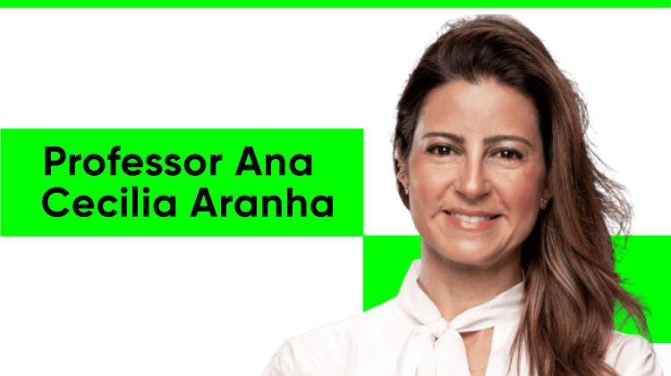 Ana Cecilia Aranha professzor arcképe, egy hosszú barna hajú nő. Fekete-fehér, ujjatlan mintás ruhát visel