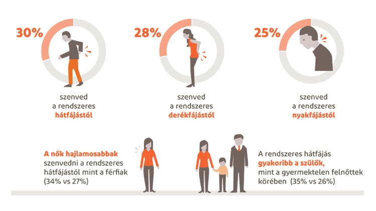 A hát- és nyakfájás előfordulási arányait összefoglaló ábra