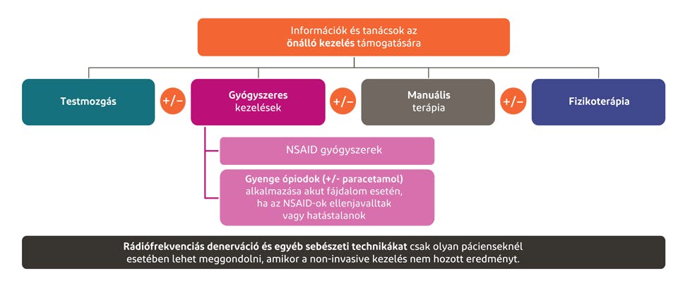 A hátfájás kezelési útvonalát összefoglaló ábra 