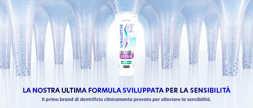 La nostra ultima formula sviluppata per la sensibilità Il primo brand di dentifricio clinicamente provato per alleviare la sensibilità 