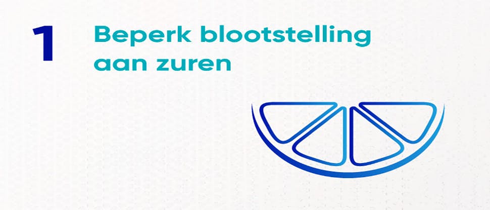 Nummer 1 met minimaliseer blootstelling aan voedingszuren in tekst een sinasappel part icon