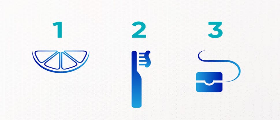 Number 1-3 sinasappelpartje, tandenborstel and Proglasur tandpasta icon