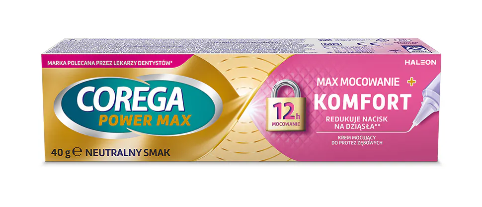 Zdjęcie opakowania kremu mocującego do protez Corega Mocowanie + Komfort