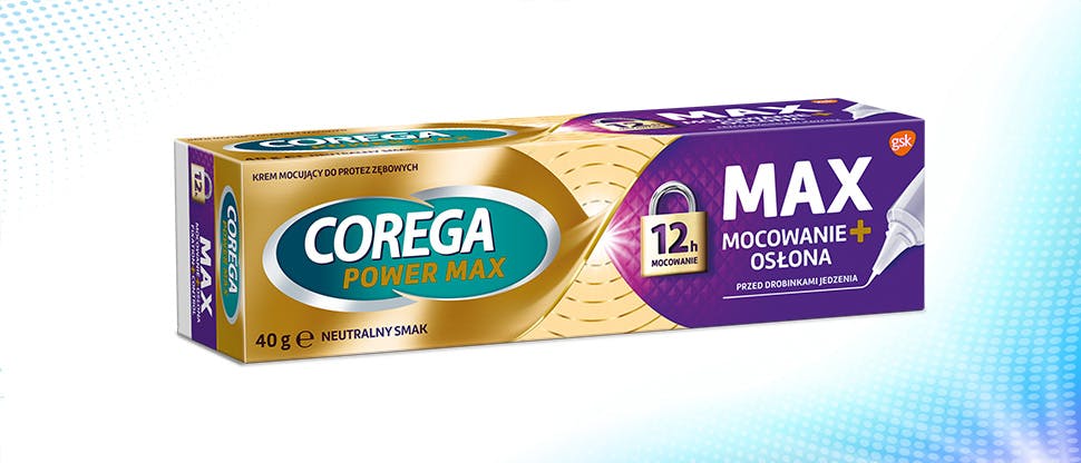 Opakowanie kremu do protez Corega Max Mocowanie + Osłona