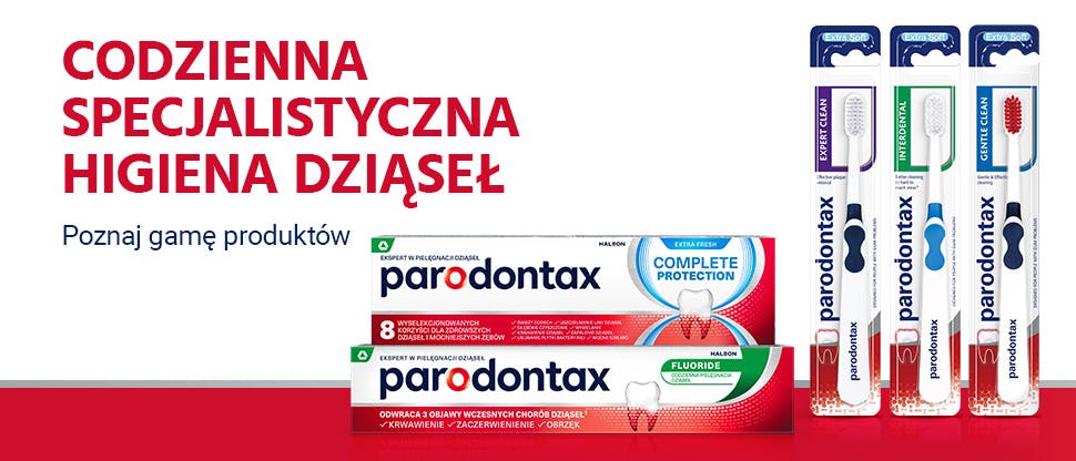 Produkty marki parodontax oraz płyn do płukania jamy ustnej Corsodyl 0,2%