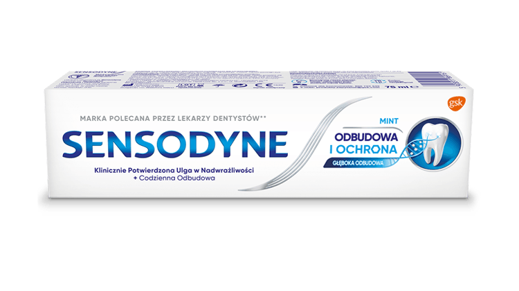 Zdjęcie opakowania pasty do zębów Sensodyne Odbudowa i Ochrona