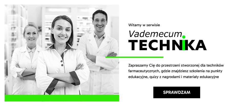 Obraz przedstawiający techników farmaceutycznych w aptece, na grafice umieszczony będzie button do rejestracji