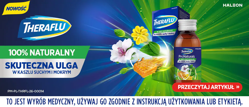 Theraflu ProNaturals – 100% naturalny. Skuteczna ulga w kaszlu suchym i mokrym