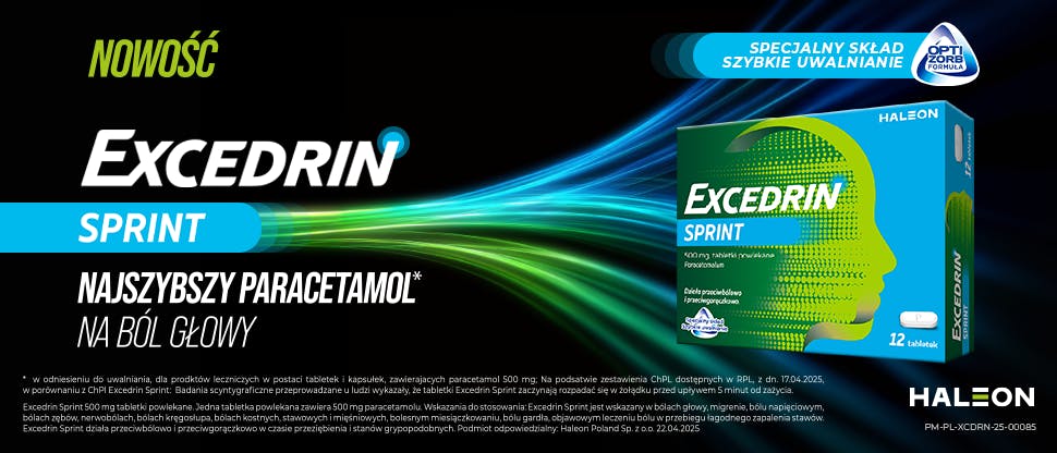 Grafika pogłębiająca informacje dotyczące działania Excedrin Sprint 