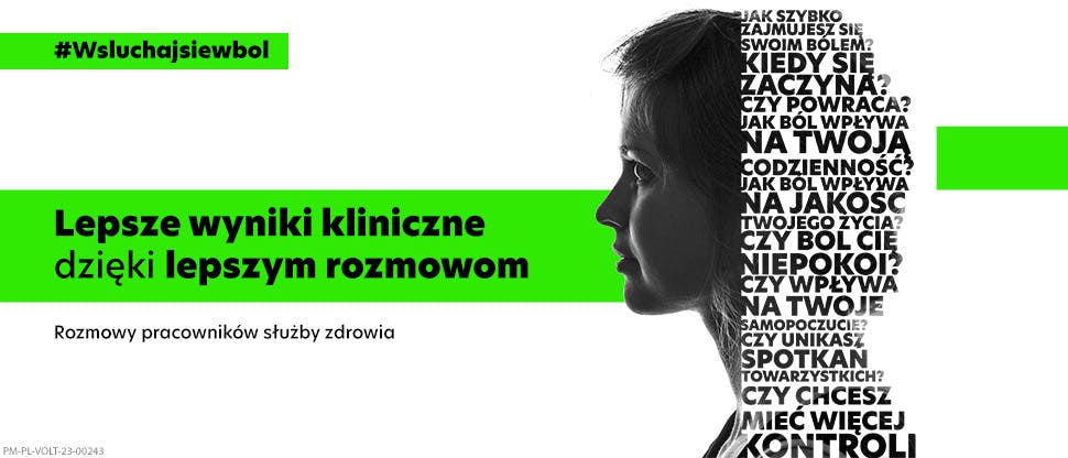 Baner kampanii Listen To Pain: Lepsze wyniki kliniczne dzięki lepszym rozmowom