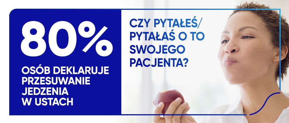 80% osób deklaruje przesuwanie jedzenia w ustach Czy pytałeś/pytałaś o to swojego pacjenta?