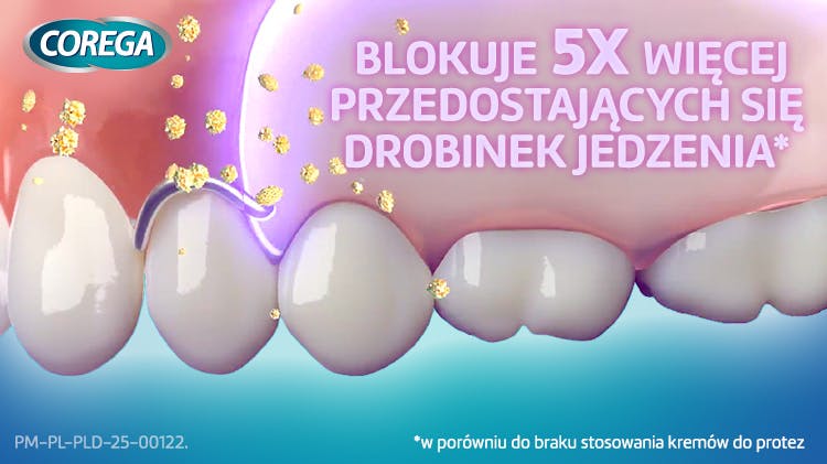 Zaleganie resztek pokarmu pod protezą. Przegląd problemu i praktyczne rozwiązania- tytuł na górze nad grafiką                                                                                                                           Codzienność z protezą