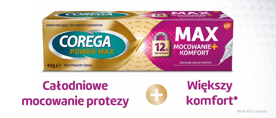 Zdjęcie opakowania kremu mocującego do protez Corega Mocowanie + Komfort