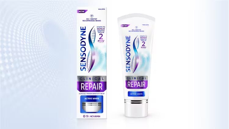 Zdjęcie opakowania pasty Sensodyne Clinical Repair Active White