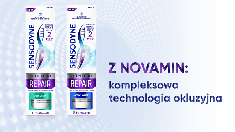 Zdjęcia opakowań pasty do zębów Sensodyne Clinical Repair NovaMin