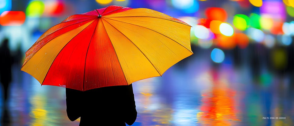 Człowieka z kolorową parasolką
