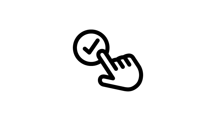 Ilustração gráfica de uma mão clicando em um botão com uma marca de verificação usando o dedo indicador, em um fundo verde-limão