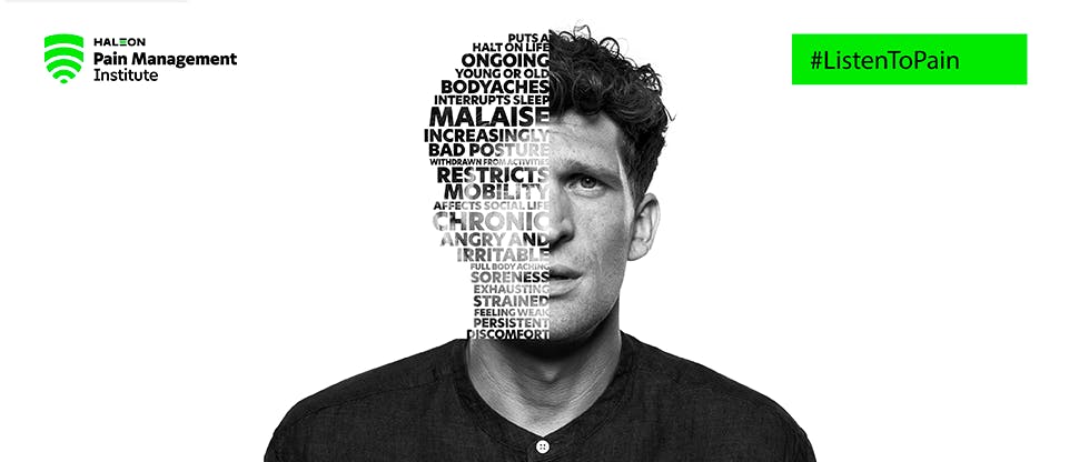 Homem com dor na campanha #ListenToPain