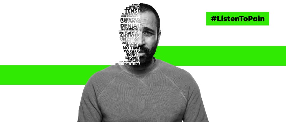 Retrato de um homem na faixa dos 30 anos com expressão de dor