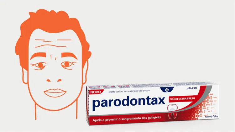 Ilustração Tiago e embalagem de creme dental