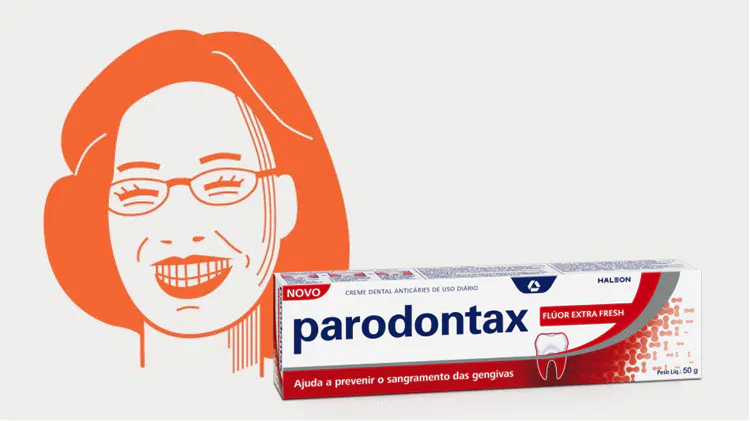 Ilustração Maria e embalagem de creme dental