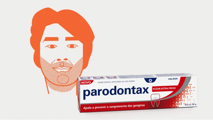 Ilustração Samuel e embalagem de creme dental 