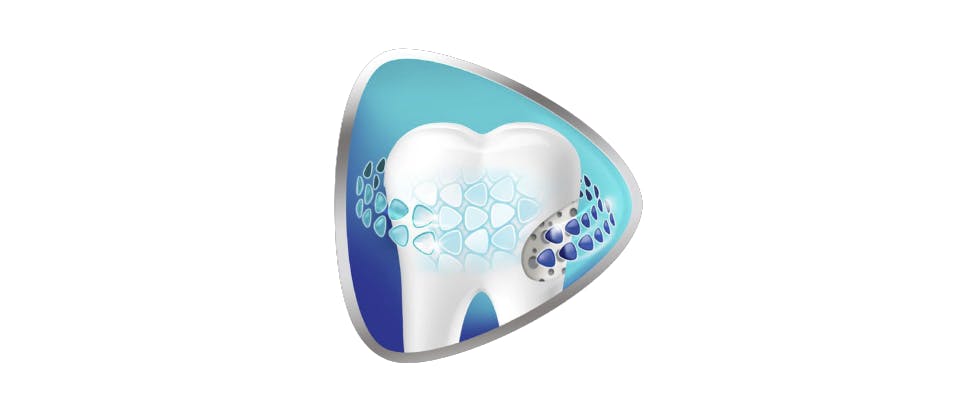 Gráfico mostrando um dente com absorção otimizada de flúor