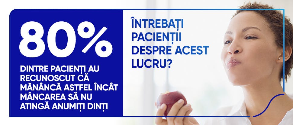 80% dintre pacienți au recunoscut că mănâncă astfel încât mâncarea să nu atingă anumiți dinți Întrebați pacienții despre acest lucru? 