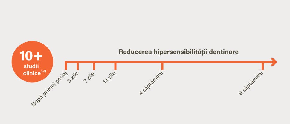 10+ studii clinice: reducerea hipersensibilităţii dentinare