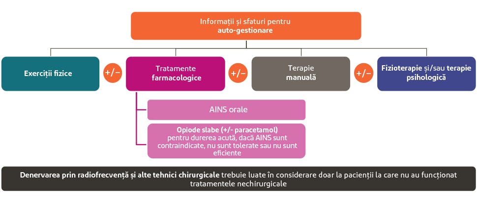 Grafic care rezumă cursul tratamentului pentru dureri de spate