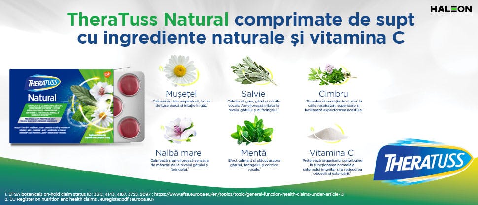 TheraTuss Natural comprimate de supt cu ingrediente naturale si vitamina C