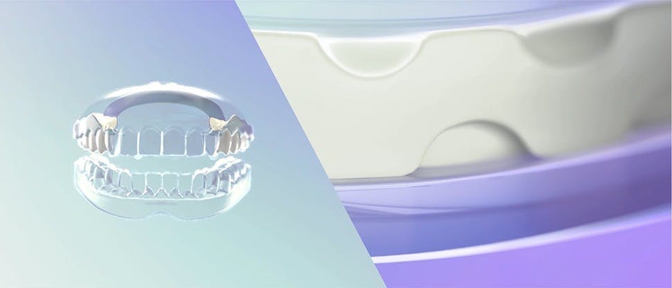 Кадр механизма действия крема для фиксации зубных протезов