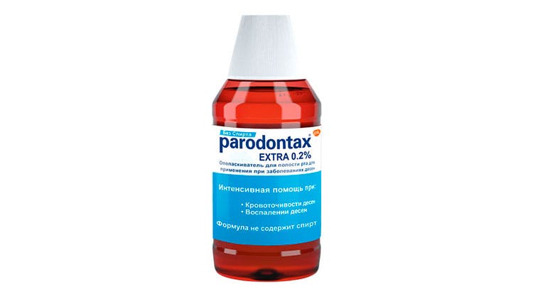 Изображение упаковки ополаскивателя для полости рта parodontax Extra 0,2% без спирта