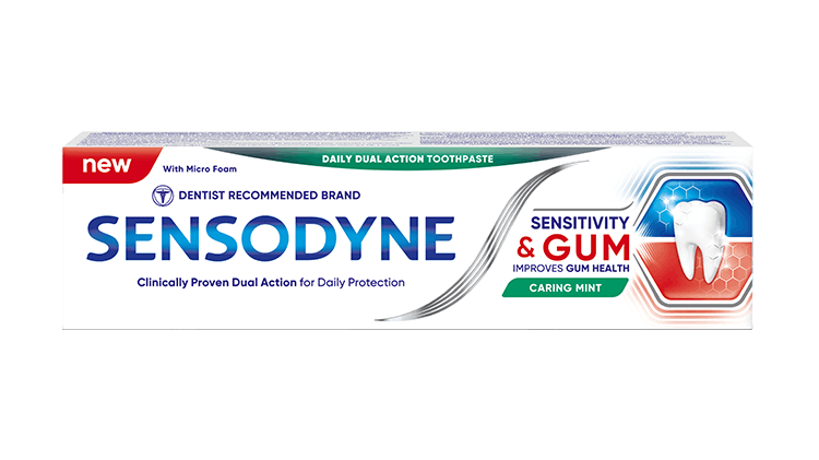 Рекламне фото зубної пасти Сенсодин Чутливість Зубів та Захист Ясен