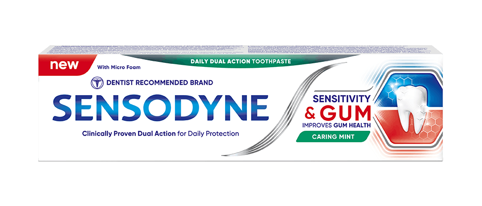 Рекламне фото зубної пасти Сенсодин Чутливість Зубів та Захист Ясен
