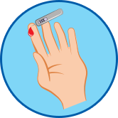 Hand mit Blutzuckermessgerät rundes Symbol