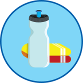 Wasserflasche und Handtücher rundes Symbol