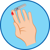 Hand mit Blutzuckermessgerät rundes Symbol Hand mit Blutzuckermessgerät rundes Symbol